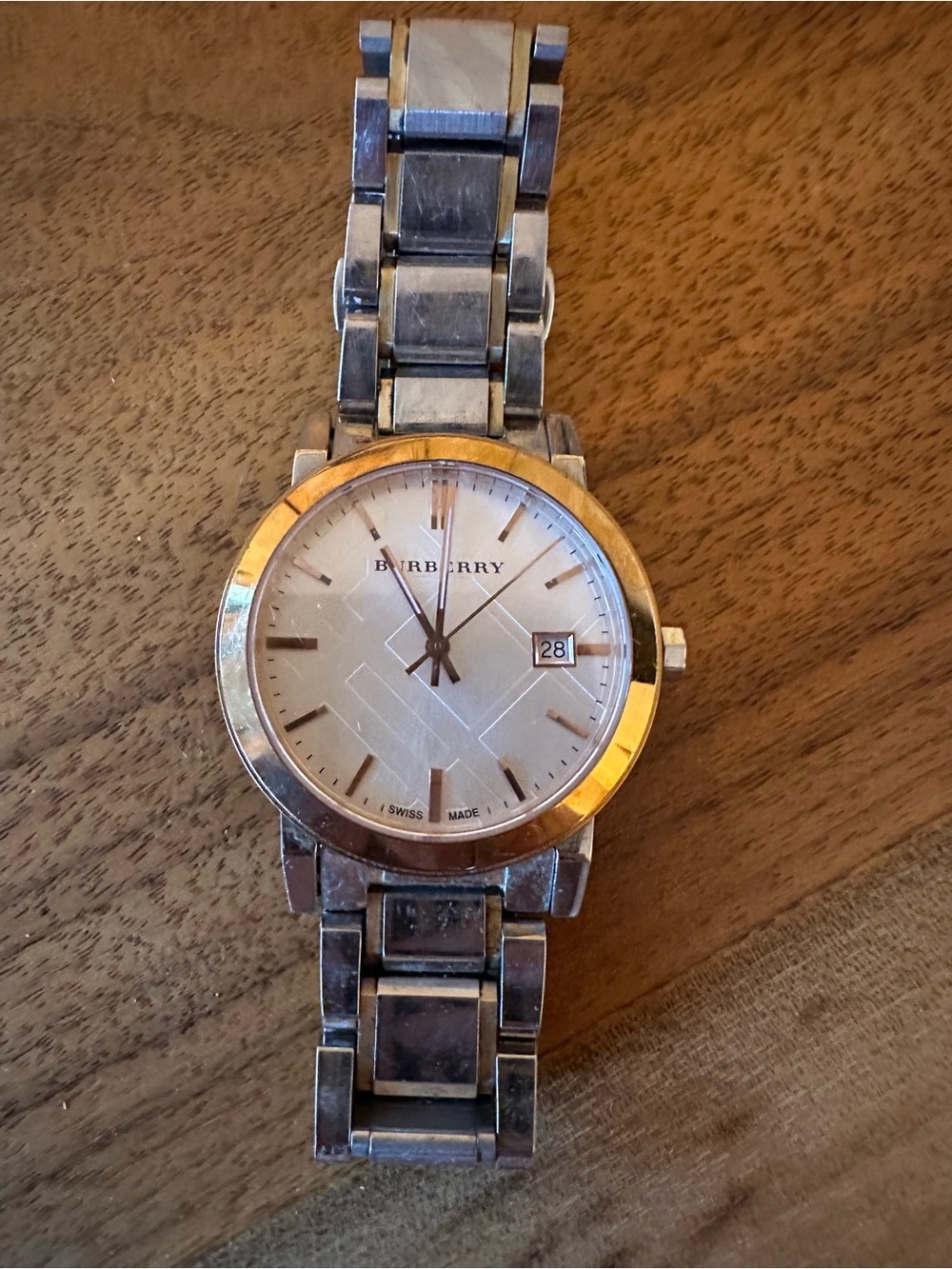 Burberry Silver & Gold Tone Stainless Steel Link Watch